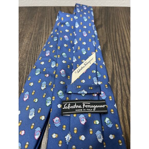 Salvatore Ferragamo Authentic Angel Tropical Fish Silk Neck Tie Ocean Blue - Picture 3 of 8